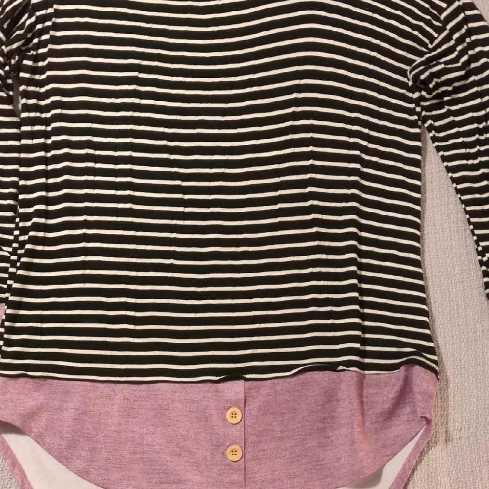 Striped Long Sleeve Top with Pink Hem